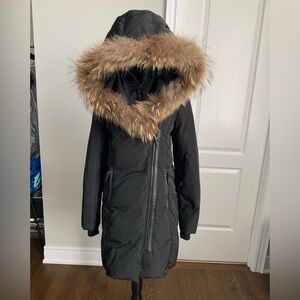 RUDSAK Atelier Noir Black Down Filled Winter Coat Leather Fur  Women’s SZ Large